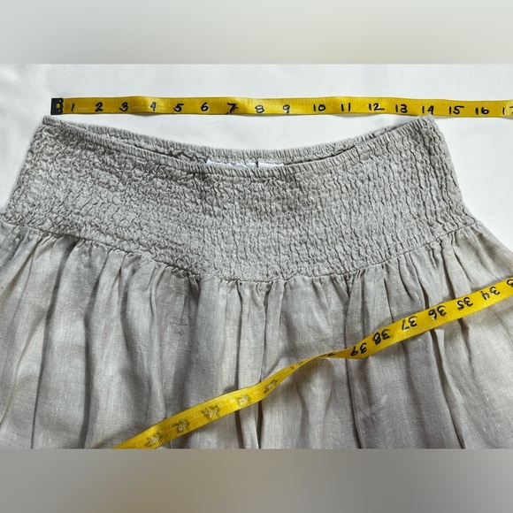 RACHEL ASHWELL Khaki 💯 Linen smocked waist full skirt size L - Picture 7 of 8